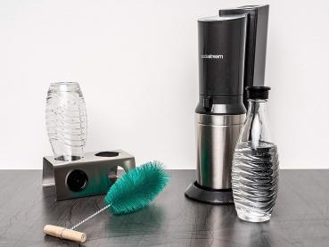 Two in ONE Abtropfhalter und Spülmaschineneinsatz - 5 fach - aus Edelstahl kompatibel mit Sodastream Crystal & Emil Flaschen - Flaschenhalter mit praktischer Deckelhalterung